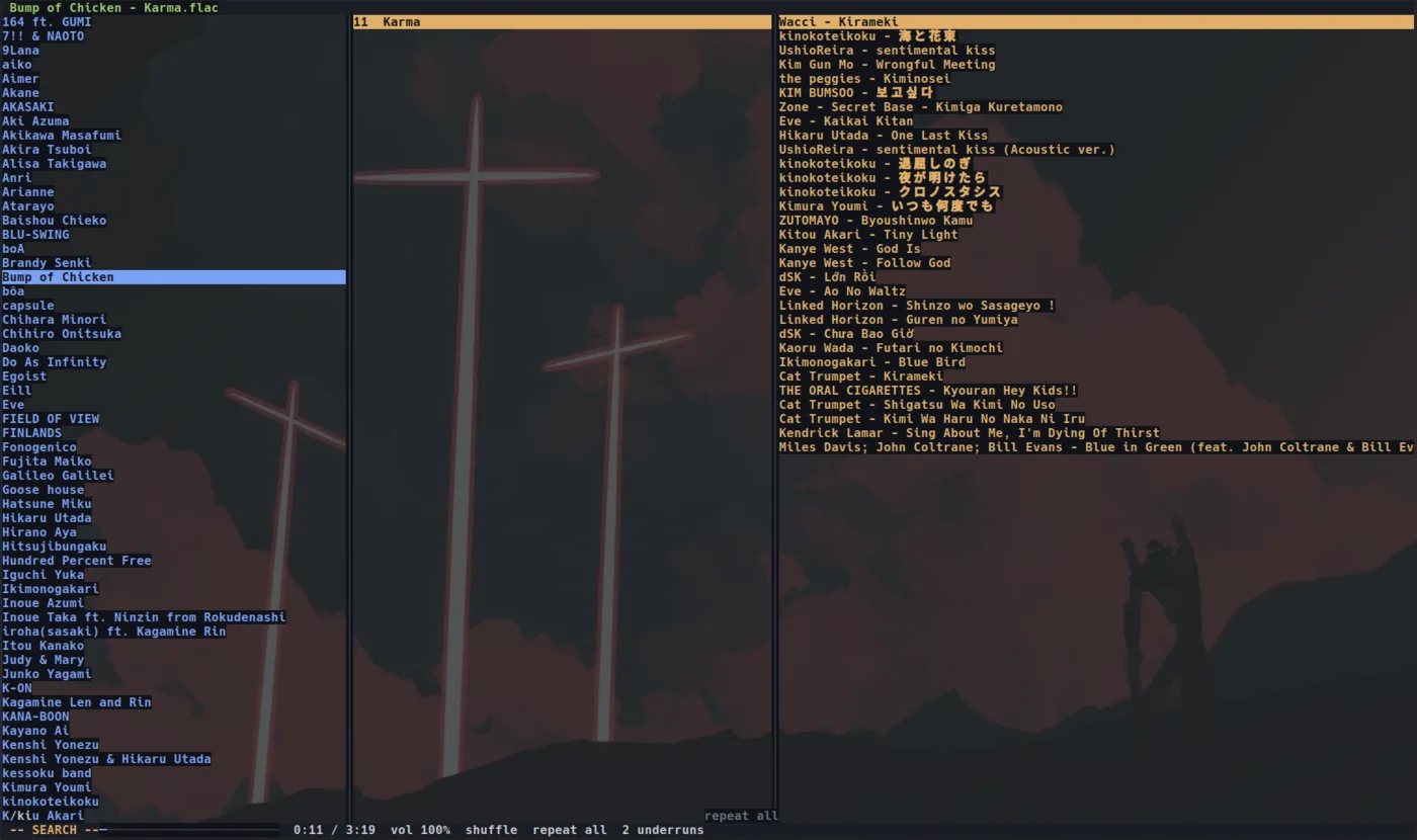 Full-text search in kurono: the query and its ranked results, updating as you type.
